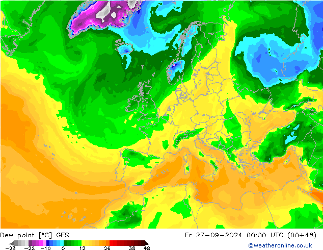 Dauwpunt GFS vr 27.09.2024 00 UTC