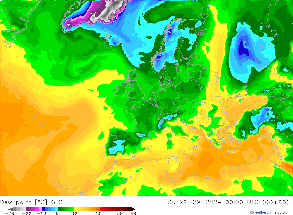 Rosný bod GFS Ne 29.09.2024 00 UTC