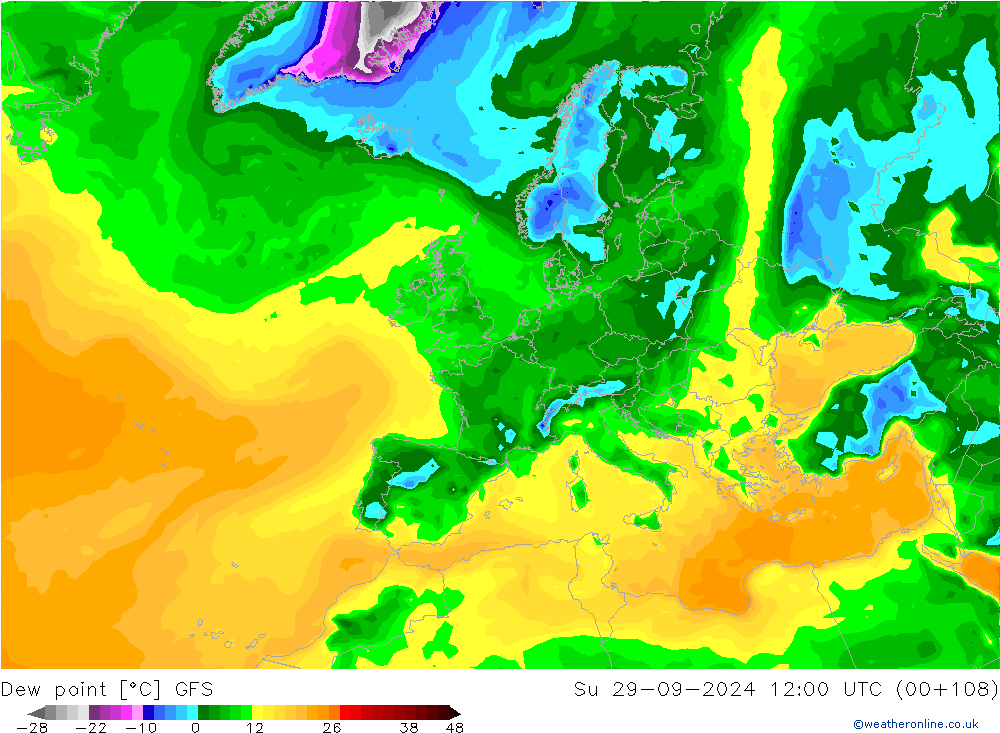 Punto de rocío GFS dom 29.09.2024 12 UTC