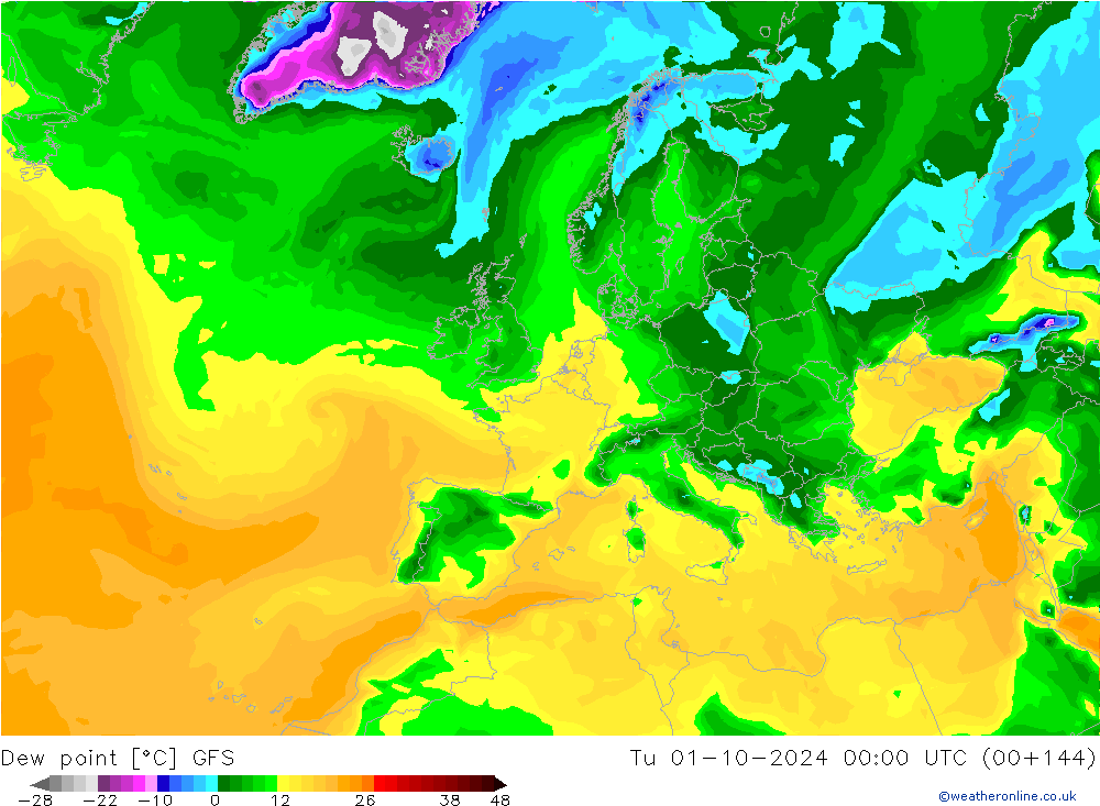 Dew point GFS Tu 01.10.2024 00 UTC