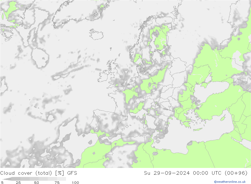 Nubi (totali) GFS dom 29.09.2024 00 UTC