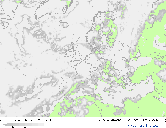 облака (сумма) GFS пн 30.09.2024 00 UTC