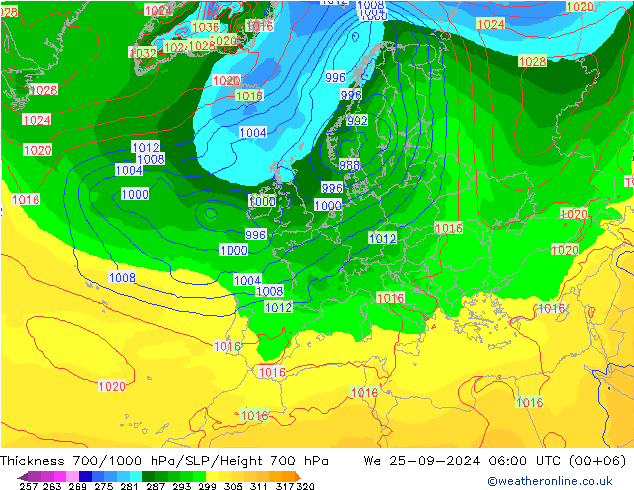 Dikte700-1000 hPa GFS wo 25.09.2024 06 UTC