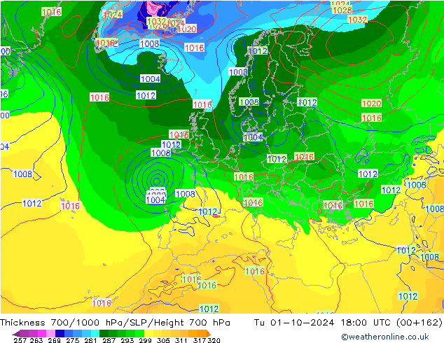 Dikte700-1000 hPa GFS di 01.10.2024 18 UTC