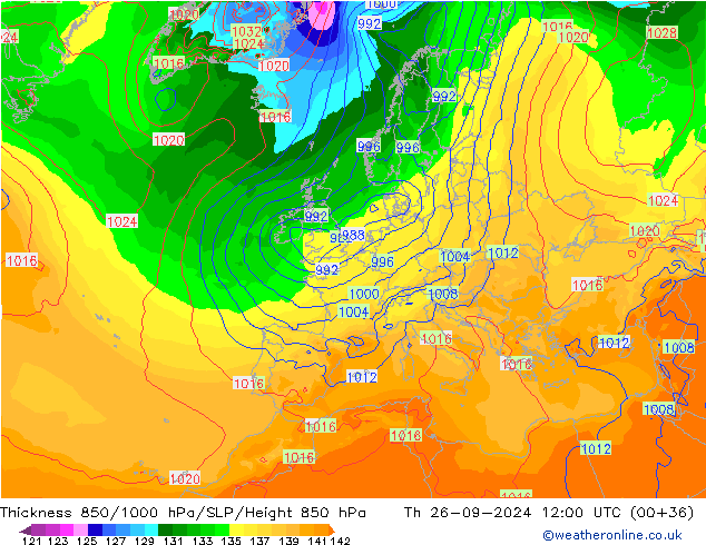 Thck 850-1000 hPa GFS Qui 26.09.2024 12 UTC