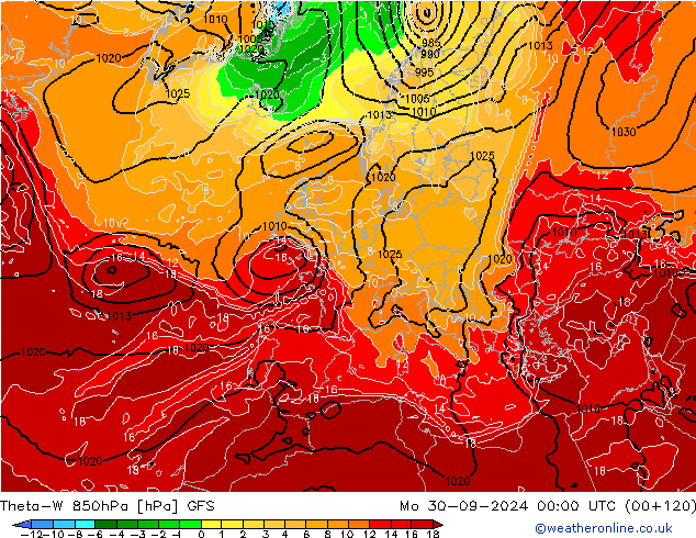 Theta-W 850hPa GFS Mo 30.09.2024 00 UTC