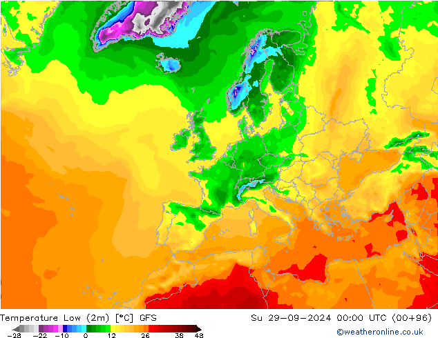 Temperature Low (2m) GFS Su 29.09.2024 00 UTC