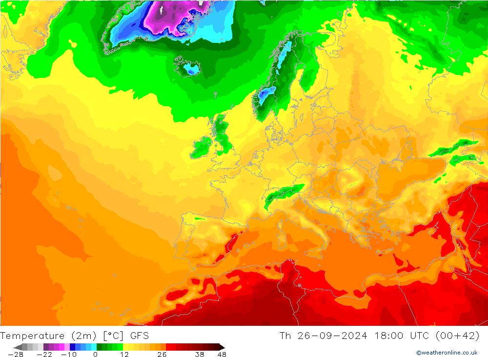 Sıcaklık Haritası (2m) GFS Per 26.09.2024 18 UTC