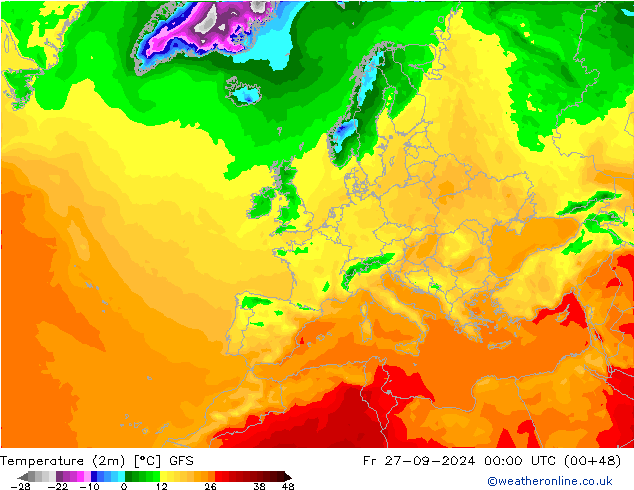 mapa temperatury (2m) GFS pt. 27.09.2024 00 UTC