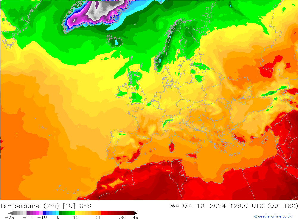 Sıcaklık Haritası (2m) GFS Çar 02.10.2024 12 UTC