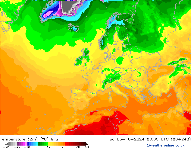 Temperature (2m) GFS Sa 05.10.2024 00 UTC