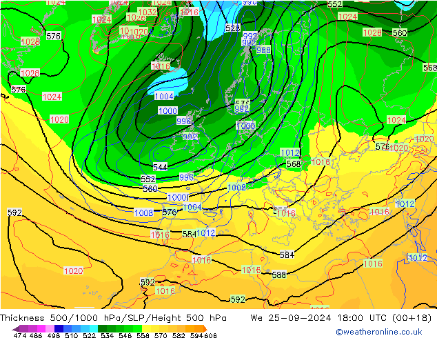 Thck 500-1000hPa GFS We 25.09.2024 18 UTC