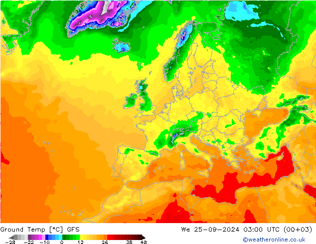 температура от 0-10 см GFS ср 25.09.2024 03 UTC