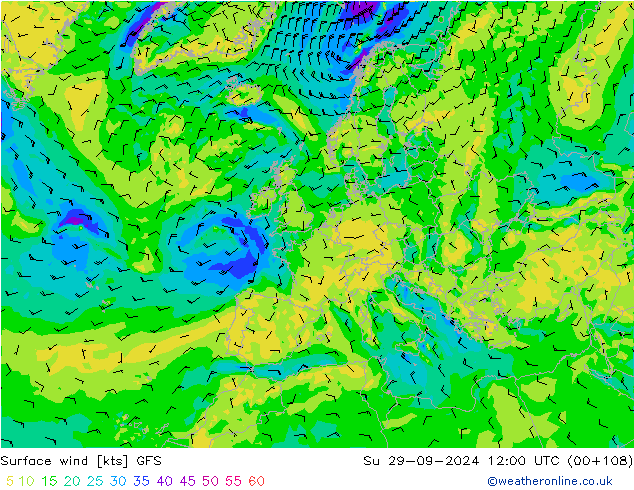 Surface wind GFS Su 29.09.2024 12 UTC