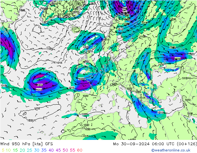 Wind 950 hPa GFS Po 30.09.2024 06 UTC