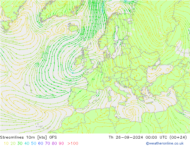 Streamlines 10m GFS Th 26.09.2024 00 UTC