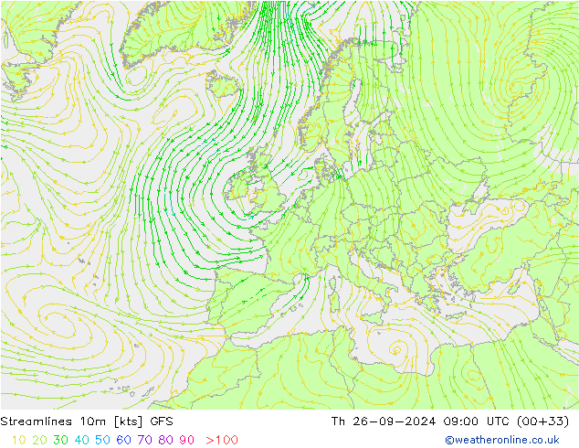 Streamlines 10m GFS Th 26.09.2024 09 UTC