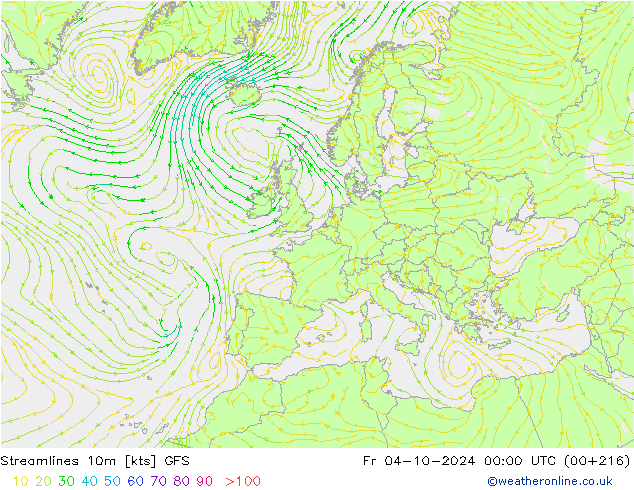 Linea di flusso 10m GFS ven 04.10.2024 00 UTC