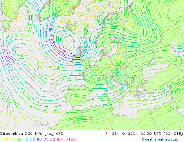 Streamlines 500 hPa GFS Fr 04.10.2024 00 UTC