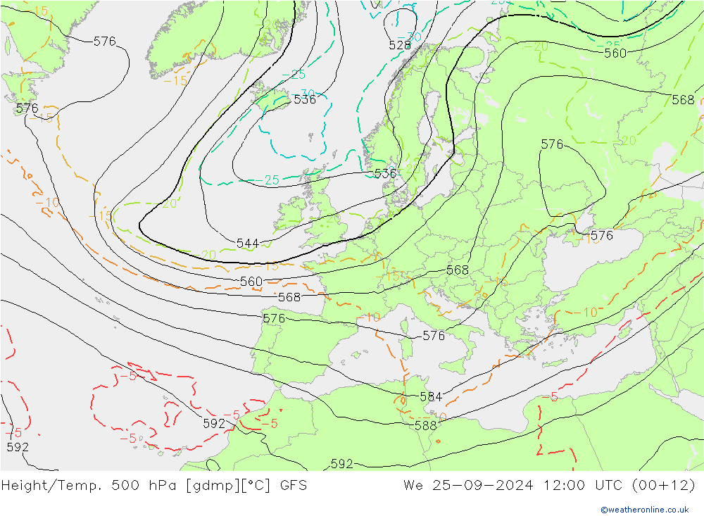 Z500/Rain (+SLP)/Z850 GFS ср 25.09.2024 12 UTC