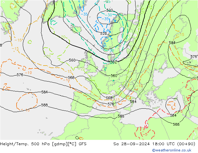 Height/Temp. 500 hPa GFS sab 28.09.2024 18 UTC