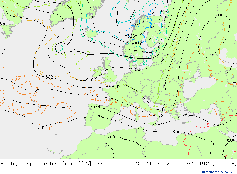 Z500/Rain (+SLP)/Z850 GFS Su 29.09.2024 12 UTC