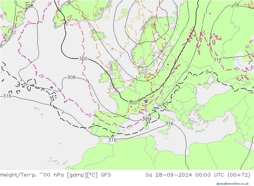 Height/Temp. 700 hPa GFS sab 28.09.2024 00 UTC