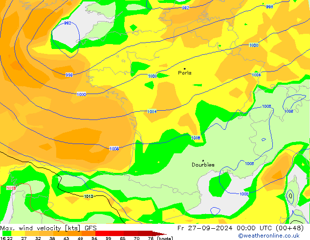 Max. wind velocity GFS Fr 27.09.2024 00 UTC