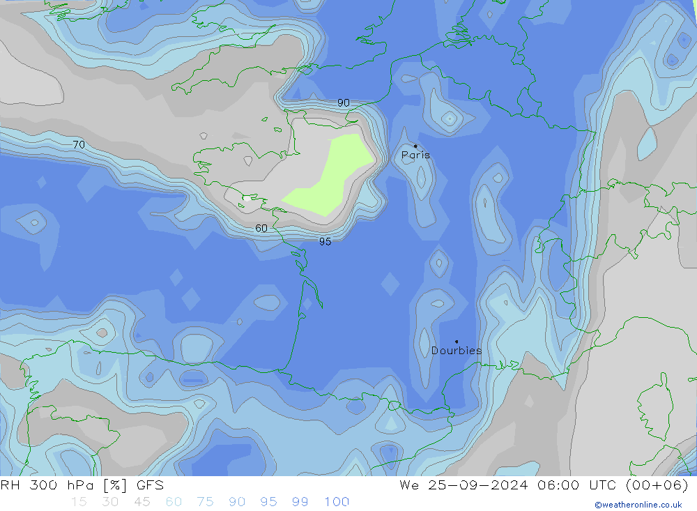 RH 300 hPa GFS St 25.09.2024 06 UTC