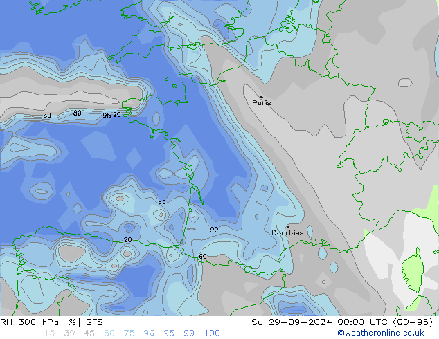 RH 300 hPa GFS Su 29.09.2024 00 UTC