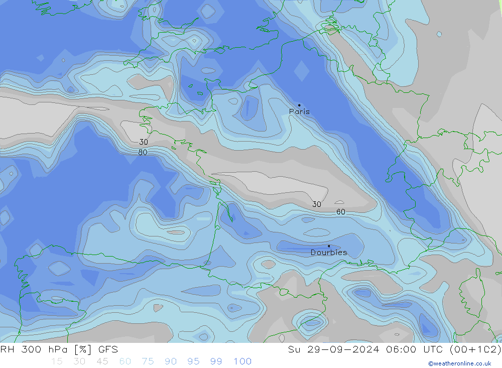 300 hPa Nispi Nem GFS Paz 29.09.2024 06 UTC