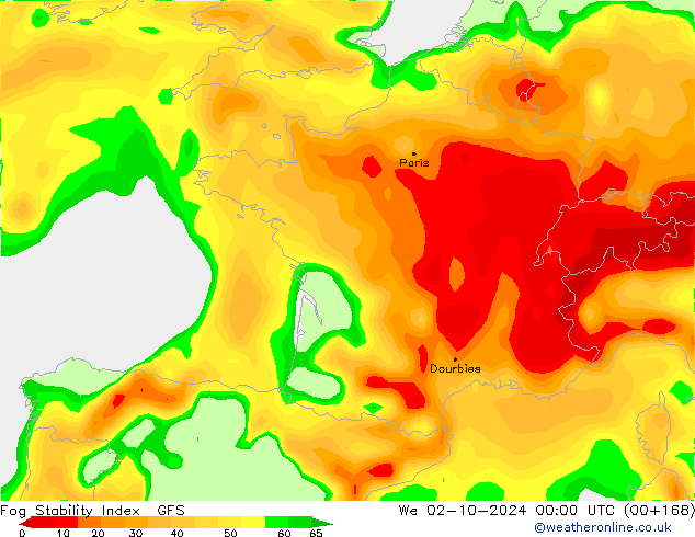 Fog Stability Index GFS mer 02.10.2024 00 UTC