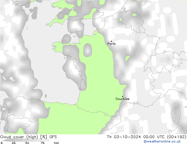 vysoký oblak GFS Čt 03.10.2024 00 UTC