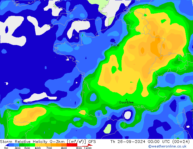 Storm Relative Helicity GFS czw. 26.09.2024 00 UTC