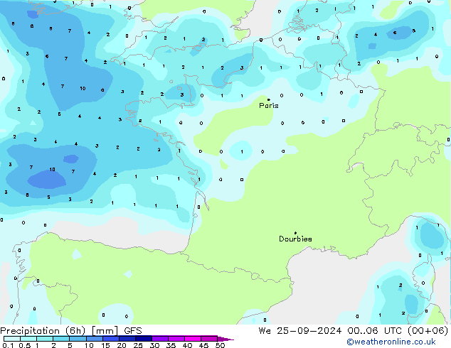 Z500/Rain (+SLP)/Z850 GFS  25.09.2024 06 UTC