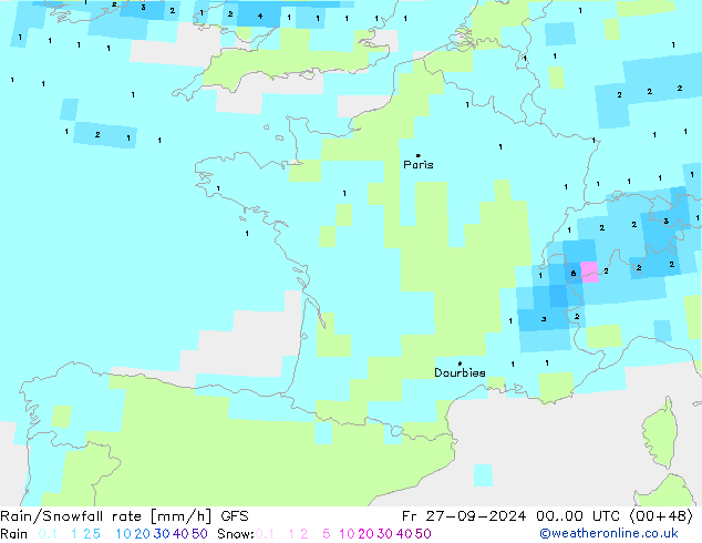 Rain/Snowfall rate GFS Fr 27.09.2024 00 UTC