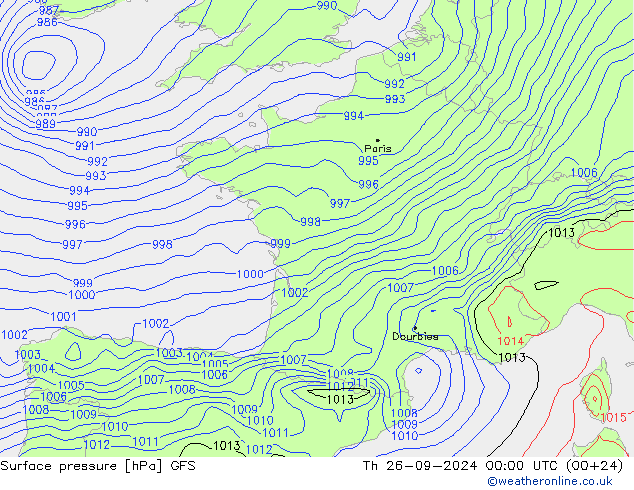 pression de l'air GFS jeu 26.09.2024 00 UTC