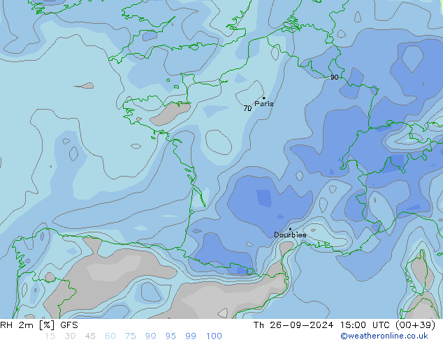 RH 2m GFS Th 26.09.2024 15 UTC