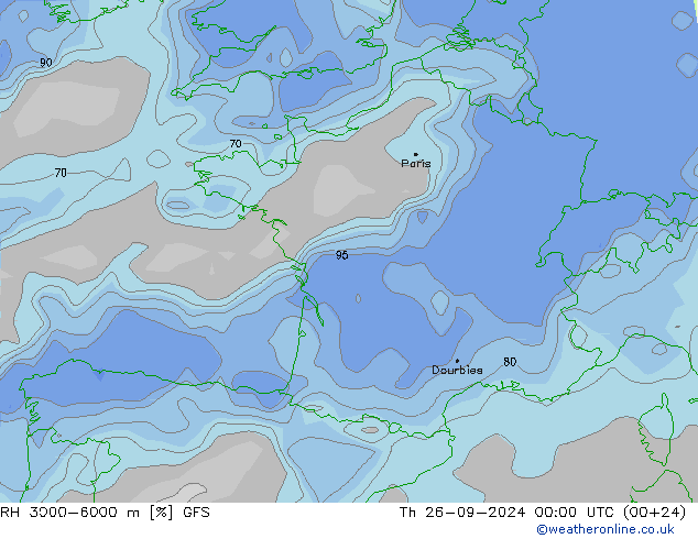 RH 3000-6000 m GFS чт 26.09.2024 00 UTC