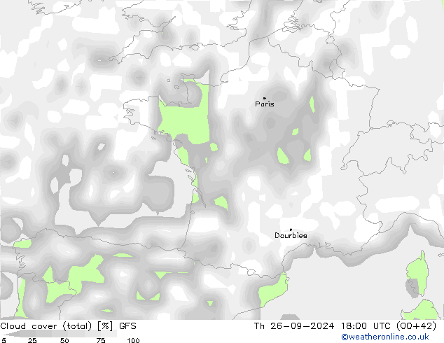 zachmurzenie (suma) GFS czw. 26.09.2024 18 UTC