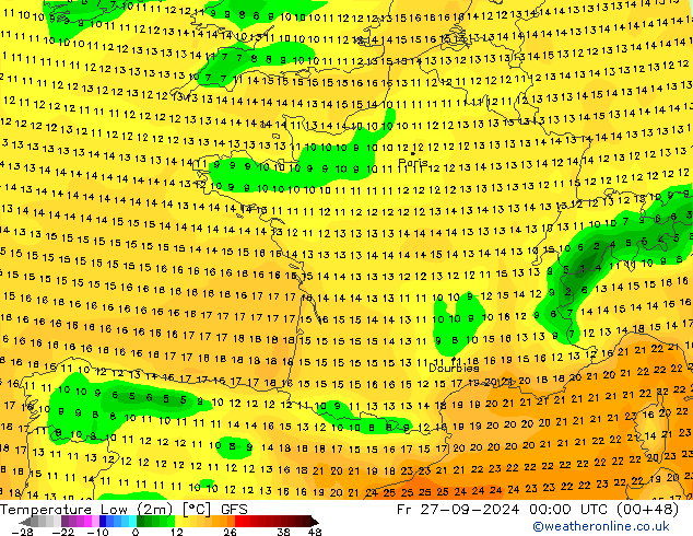 temperatura mín. (2m) GFS Setembro 2024