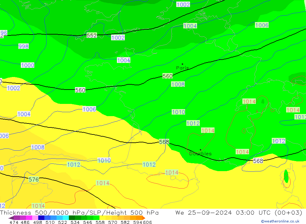 Thck 500-1000hPa GFS We 25.09.2024 03 UTC