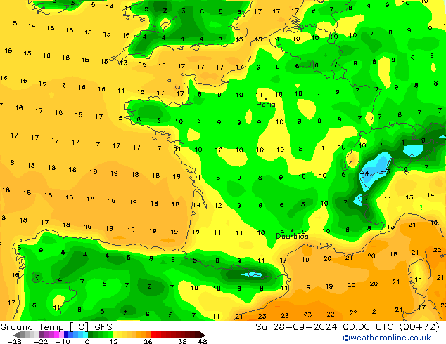 Topraküstü en düşük Sıc. GFS Cts 28.09.2024 00 UTC