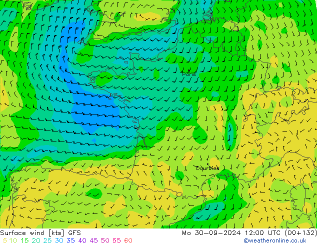 Wind 10 m GFS ma 30.09.2024 12 UTC