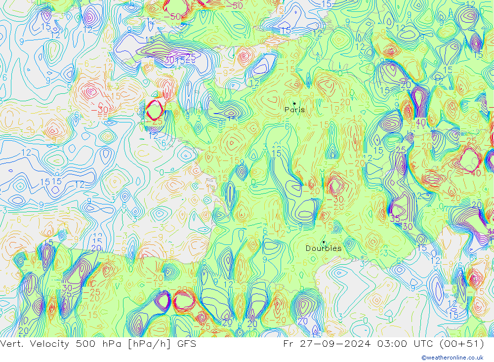 Vert. snelheid 500 hPa GFS vr 27.09.2024 03 UTC