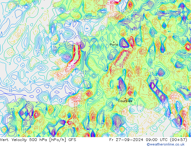 Vert. snelheid 500 hPa GFS vr 27.09.2024 09 UTC