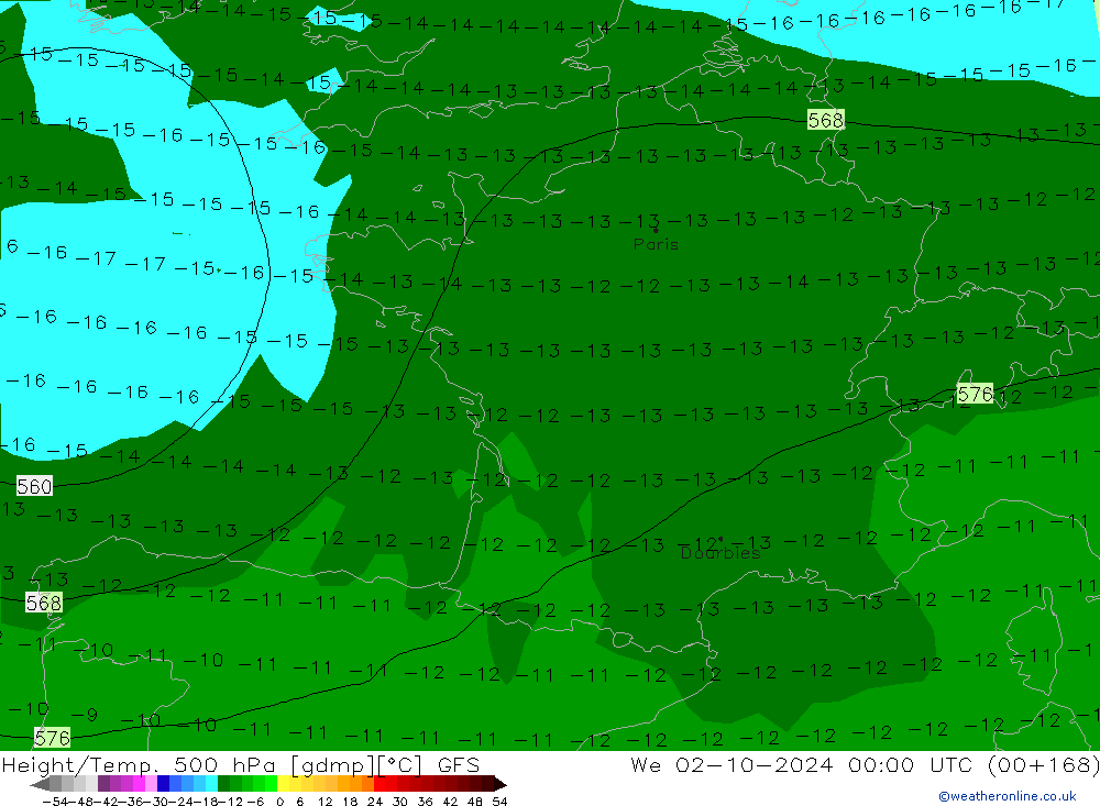 Height/Temp. 500 hPa GFS  02.10.2024 00 UTC