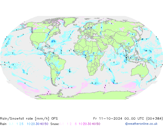 Rain/Snowfall rate GFS пт 11.10.2024 00 UTC