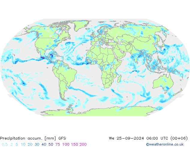 Precipitation accum. GFS śro. 25.09.2024 06 UTC