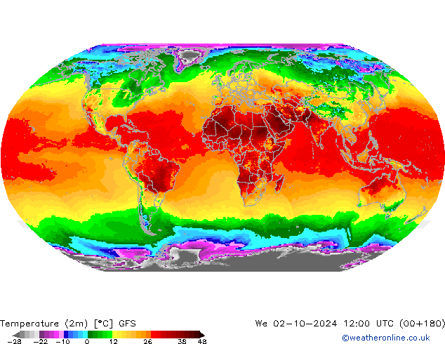 карта температуры GFS ср 02.10.2024 12 UTC